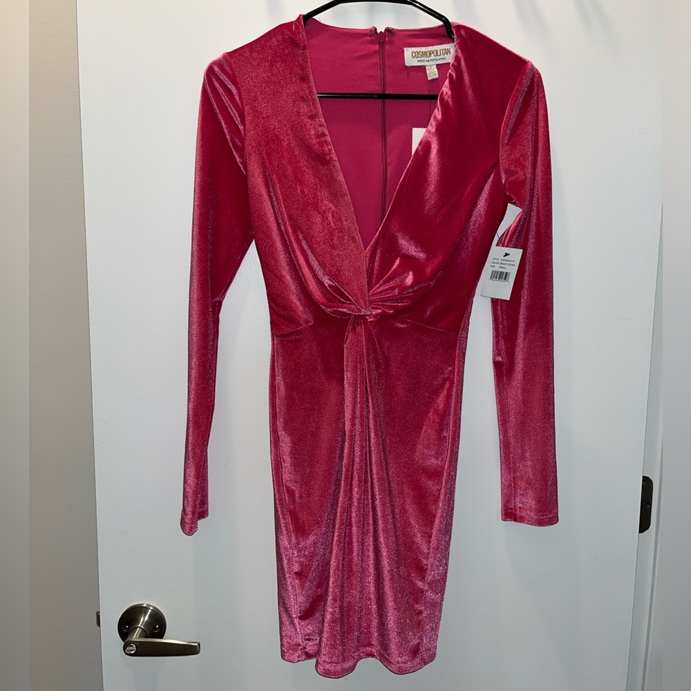 Dress the Population x Cosmo pink velvet mini dress